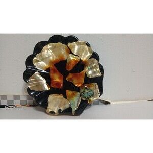 Vintage mid century Abalone Shell Art Black Lucite Acrylic Resin Trivet Retro